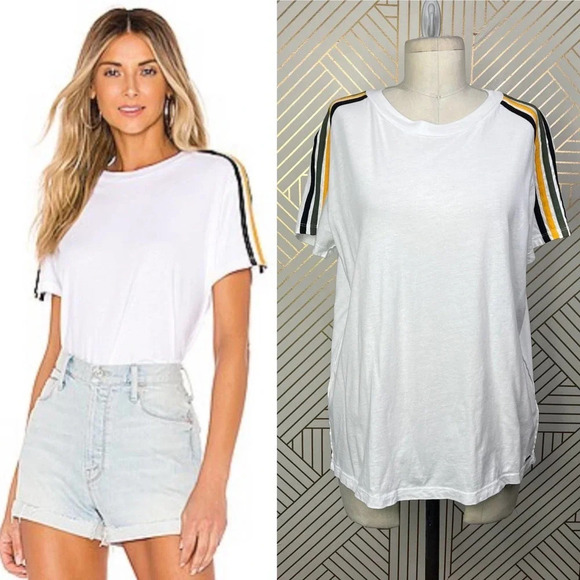n:Philanthropy Verbena Stripe‎ Shoulder T-Shirt in White Size US Medium - Picture 1 of 12